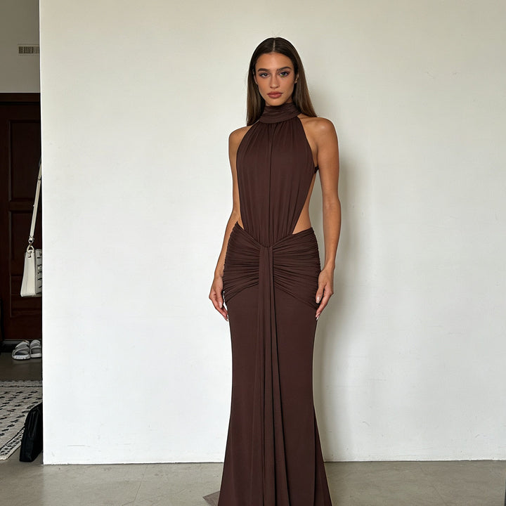 Damen Elegantes Drapiertes Abendkleid mit tiefem Rückenausschnitt und figurbetontem Schnitt Drune