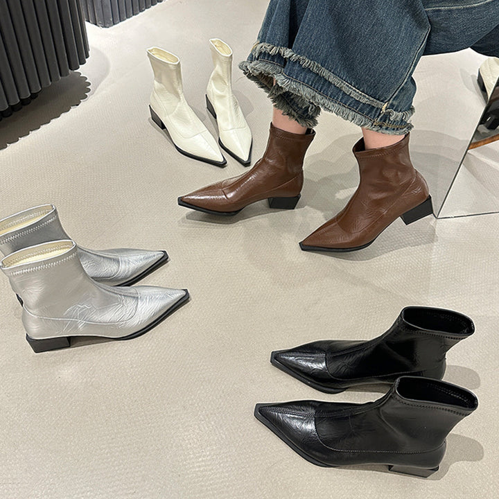 Damen elegante Stiefeletten mit spitzem Zehenbereich und Blockabsatz Drune