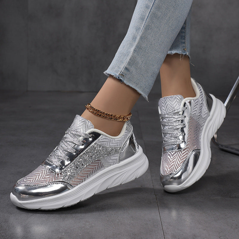 Damen nan glamouröser auffälliger Sneaker mit Glitzerpaneelen jacquardgewebtem Obermaterial und ergonomischer Wellenlaufsohle Drune