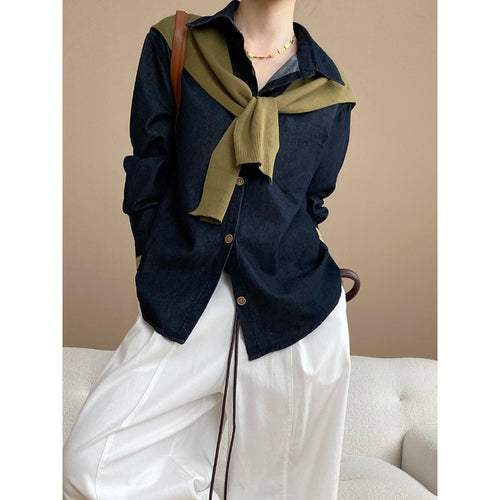 Damen klassische Bluse mit modischem Pullover-Einsatz Drune