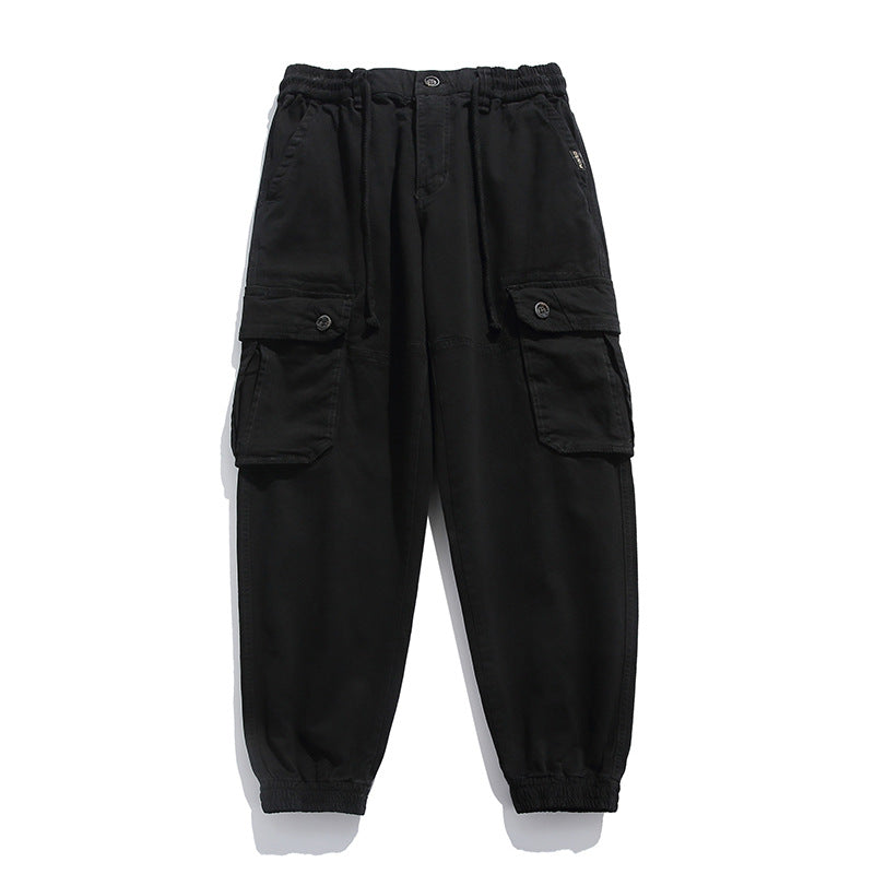 Herren Weiche Baumwoll-Utility-Cargohose im Joggerstil mit elastischem Bund und großvolumigen Klappentaschen Drune