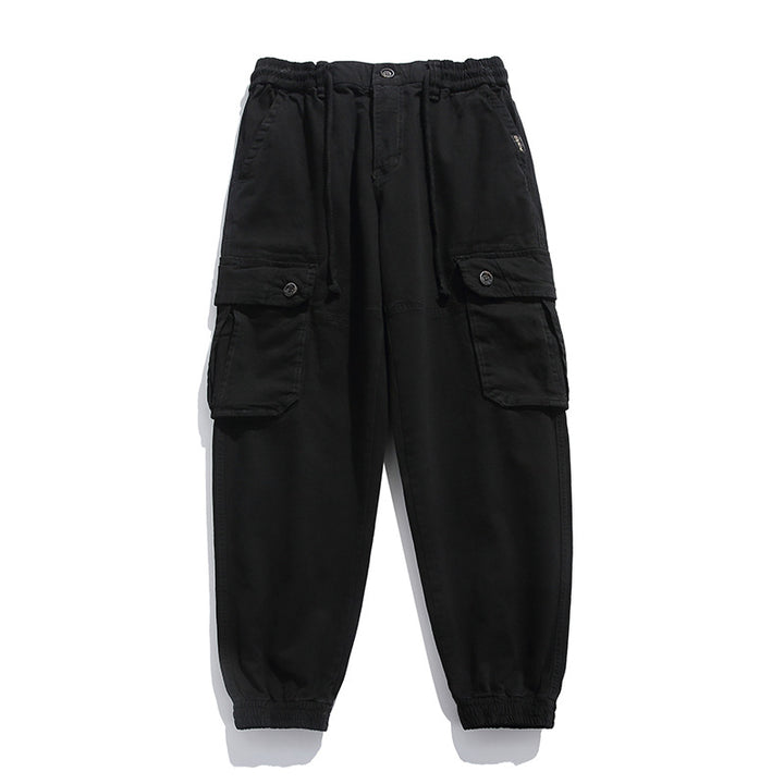 Herren Weiche Baumwoll-Utility-Cargohose im Joggerstil mit elastischem Bund und großvolumigen Klappentaschen Drune