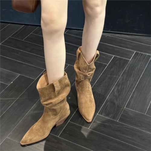 Damen Slouch-Cowboystiefel mit spitzer Zehenpartie und sculpted Kitten-Absatz Drune