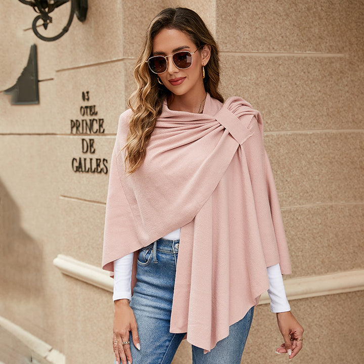 Damen Kapuzenponcho aus Feinstrick mit asymmetrischem Saum Drune