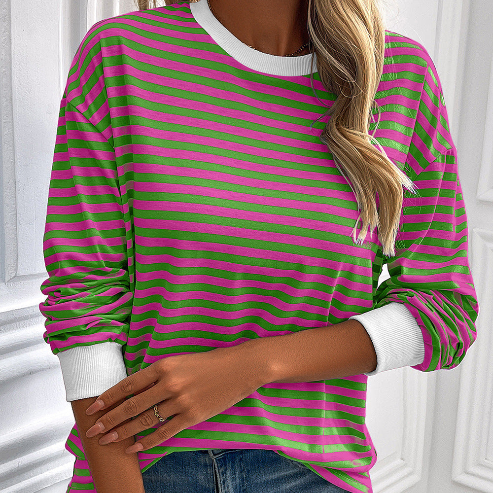 Damen gestreifter Langarm-Pullover mit lässigem Schnitt Drune