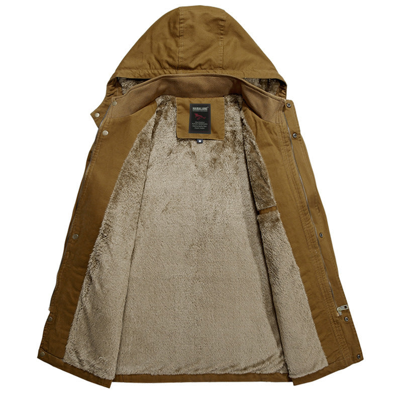 Herren Parka mit Teddyfutter in Kapuze, Utility‑Taschen und Kordelzug Drune