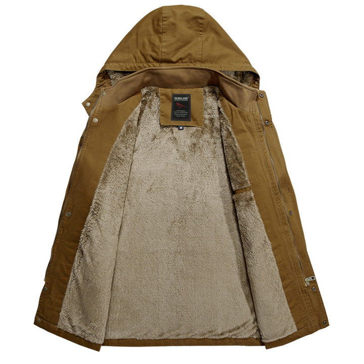 Herren Parka mit Teddyfutter in Kapuze, Utility‑Taschen und Kordelzug Drune