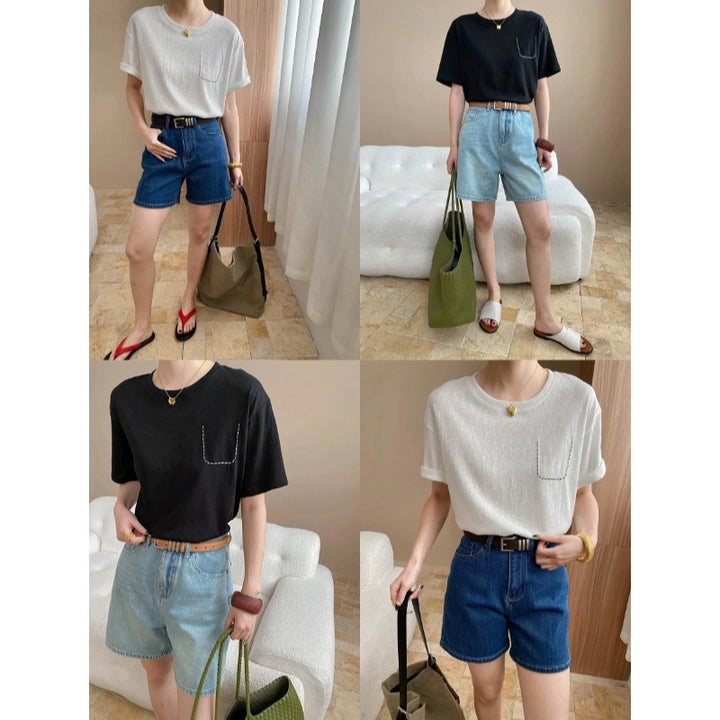 Damen lässige Denim-Shorts mit hohem Bund und bequemer Passform Drune