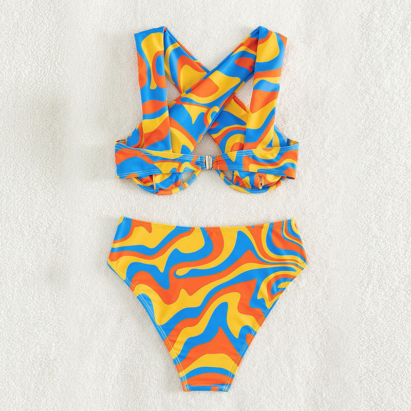 Damen Bikini-Set mit innovativem Racerback-Design und farbenfrohem Muster Drune