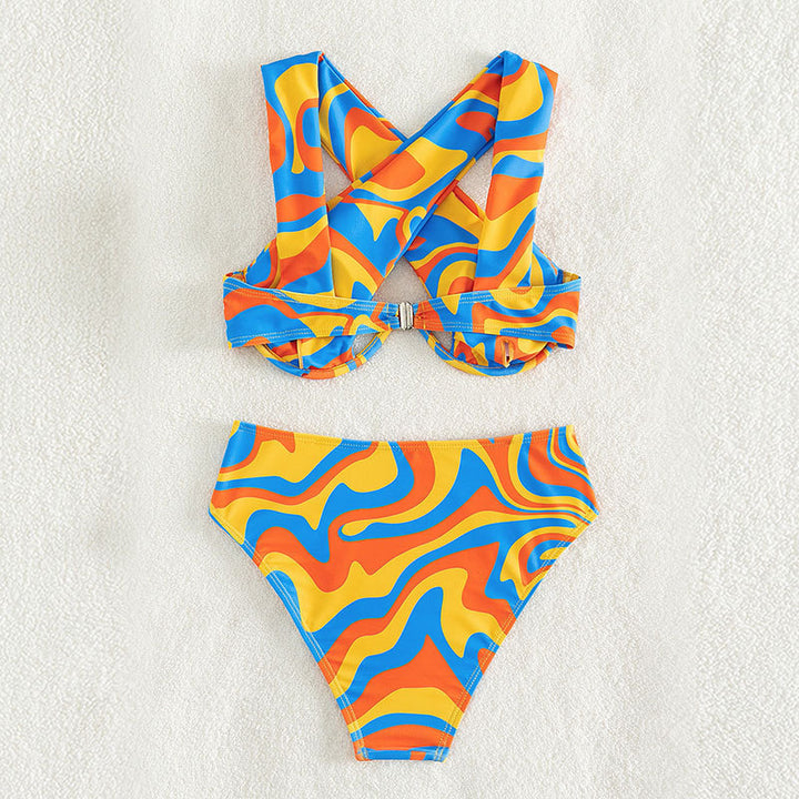 Damen Bikini-Set mit innovativem Racerback-Design und farbenfrohem Muster Drune