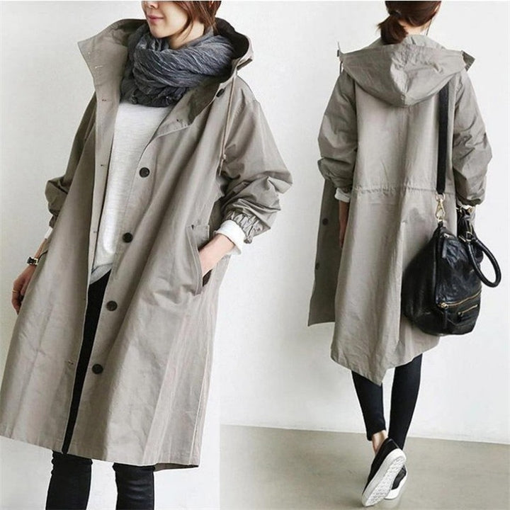 Damen nan leichter oversized Parka-Mantel mit Kapuze, Taillenzug und seitlichem Gehschlitz Drune