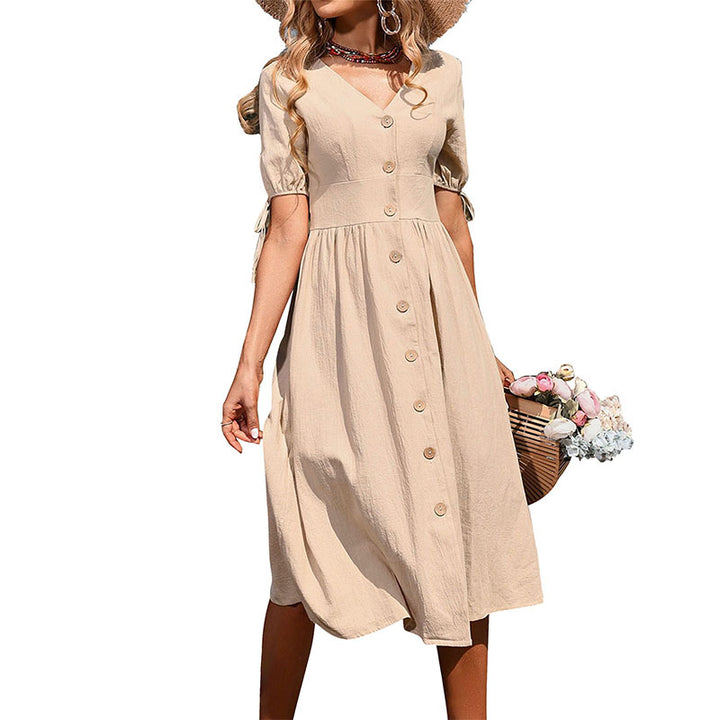 Damen Midi-Kleid mit tailliertem Schnitt und modernen Knopfdetails Drune
