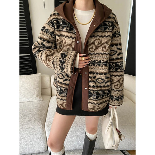 Damen kuscheliger Cardigan mit Kapuze und ausgefallenem Muster Drune