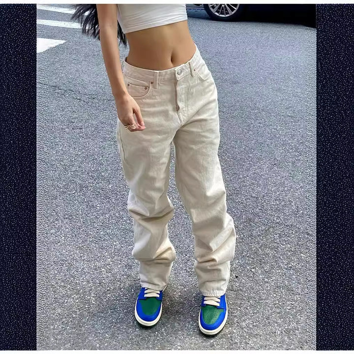 Damen nan weite High-Waist Baggy-Jeans mit tiefem Schritt, Five-Pocket Design und extra-langen Beinen Drune