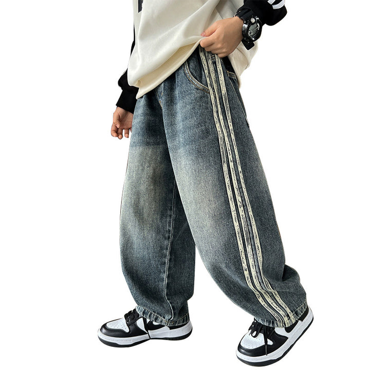 Unisex lässige Baggy-Jeans mit seitlichen Streifen Drune