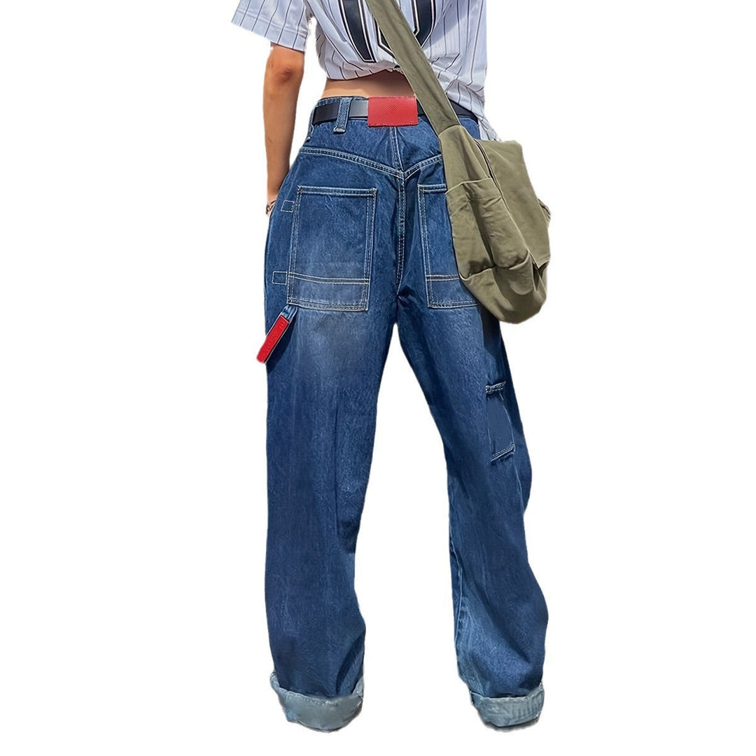 Damen Weit geschnittene Denim-Hose im lässigen Stil mit hohem Bund Drune