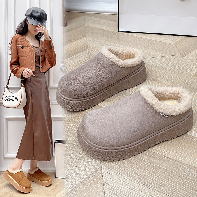 Damen Kuschelige Slipper‑Pantoffeln mit hohem Plateau und Teddyinnenfutter Drune