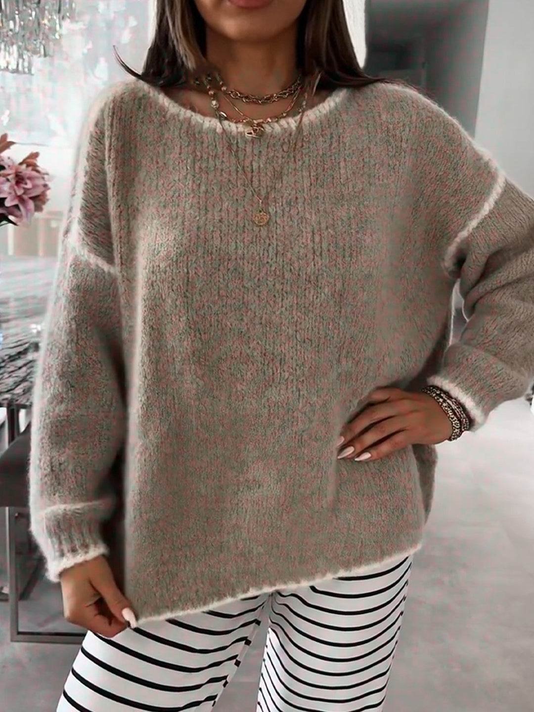 Damen Übergroßer Strickpullover mit luftigen Ärmeln Drune