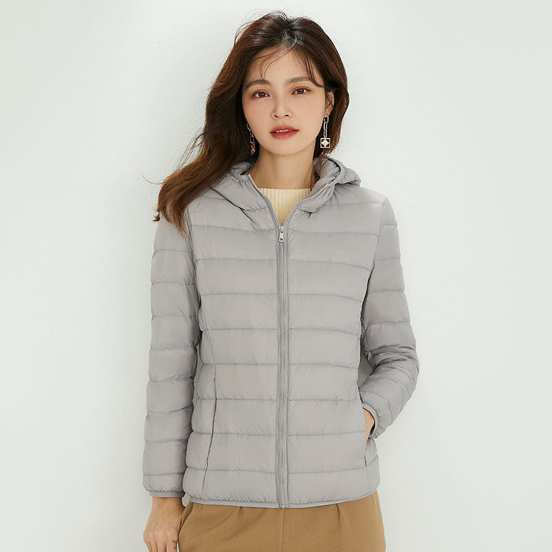 Damen Ultraleichte gesteppte Kapuzenjacke mit ultraflacher Thermowatte Drune