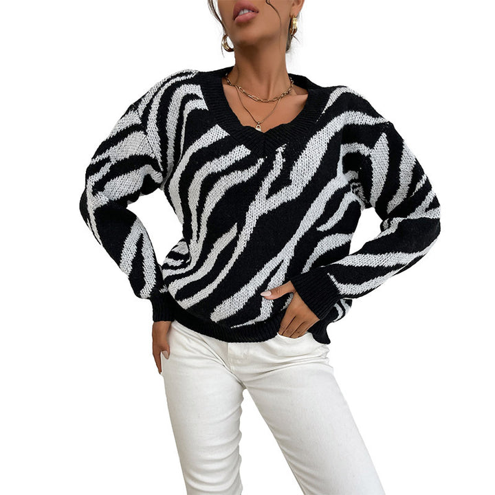 Damen Modischer Pullover mit Zebrastreifen-Design Drune
