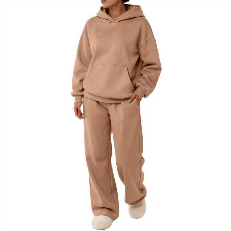 Damen nan zweiteiliges Freizeit-Lounge-Set mit Kapuzenpullover, Kängurutasche und gerader Loungehose aus weichem Baumwollmix Drune