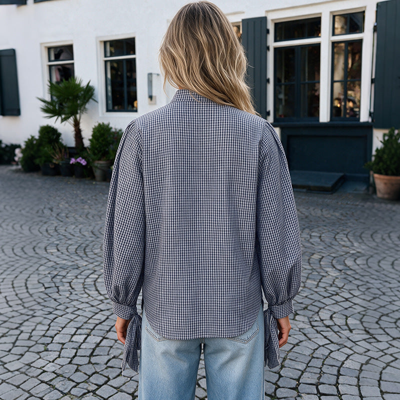 Damen Modische Bluse mit Rüschendetails und Knopfverschluss Drune