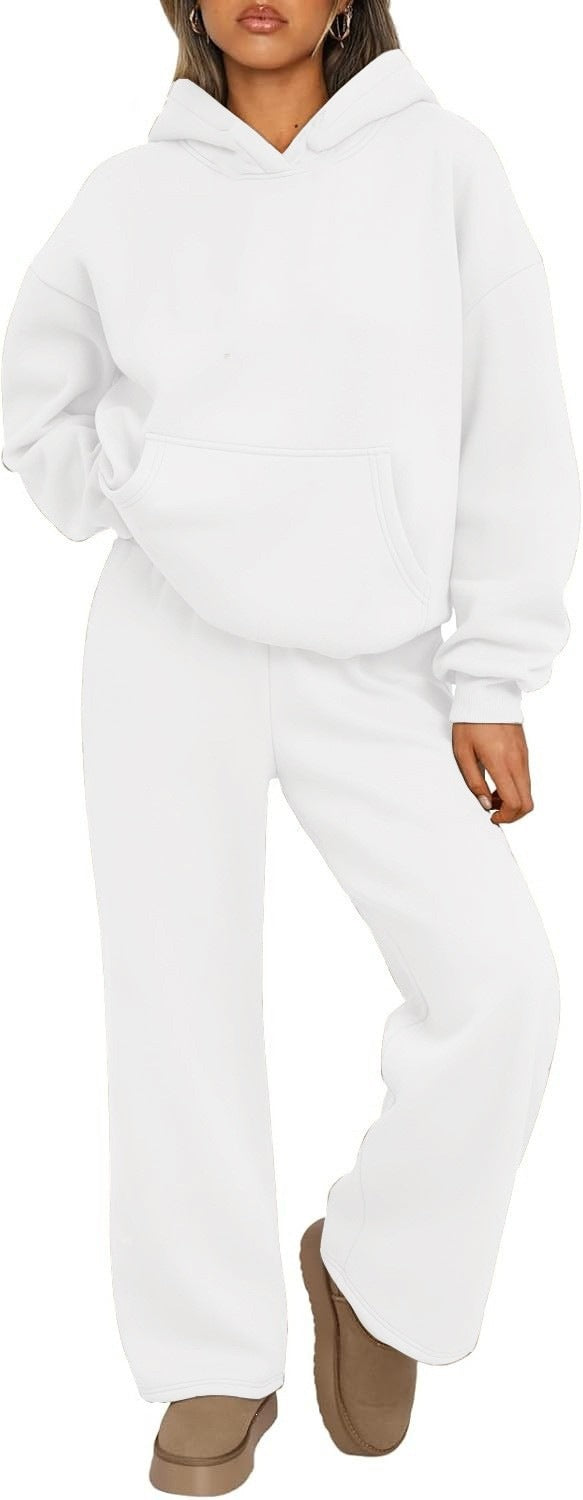Damen nan Cozy-Loungewear-Set mit oversized Kapuzenpullover, Kängurutasche und weiten Palazzo-Jogginghose Drune