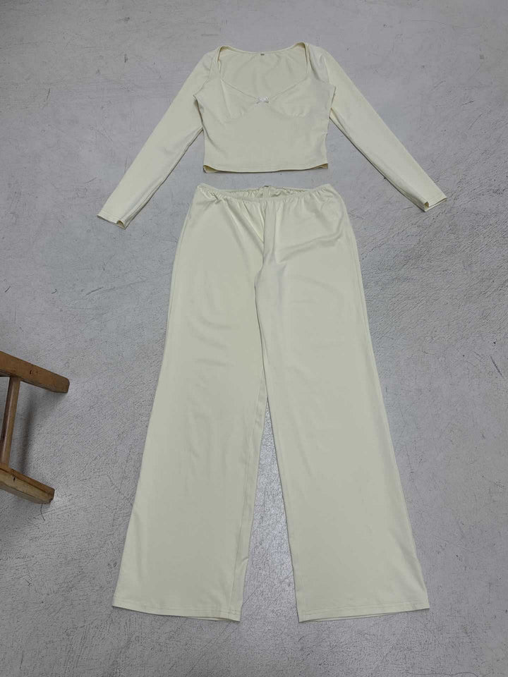 Damen Zweiteiliges Lounge-Set aus weichem Jersey mit Cropped V-Ausschnitt Oberteil und hochtaillierter Palazzohose Drune
