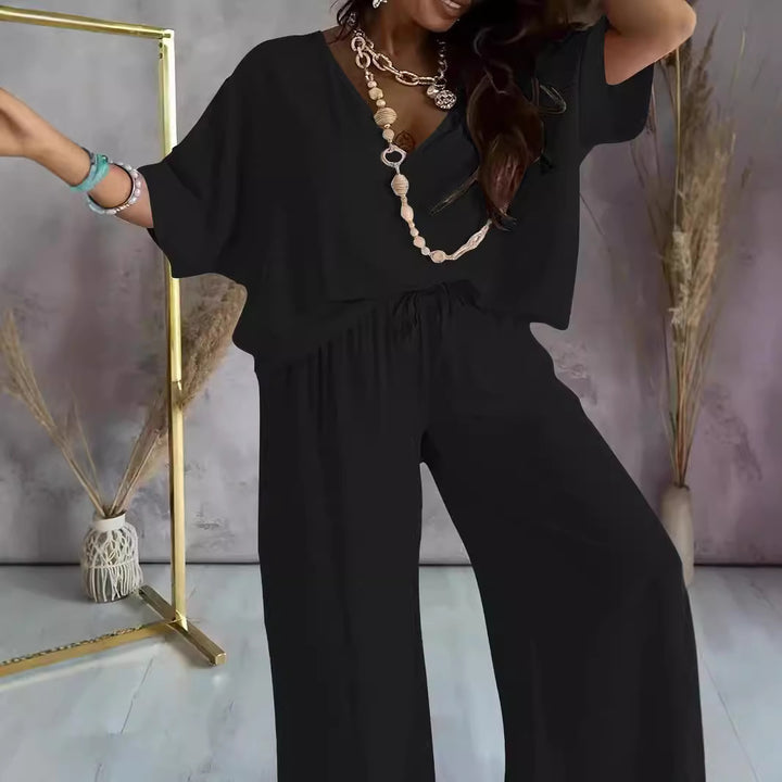 Damen Bequeme Loungewear Kombination mit weit geschnittenem Oberteil und elastischem Bund Drune