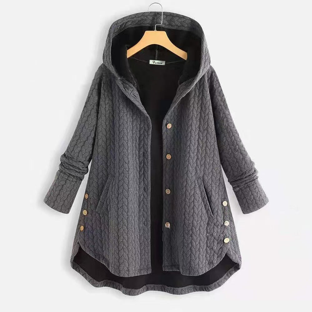 Damen gemusterte Kapuzenjacke mit Knopfdetails und großen Taschen Drune