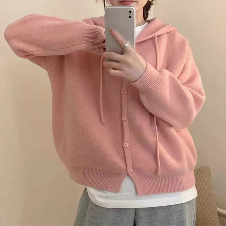 Damen Strickjacke mit Kapuze und Knopfverschluss Drune