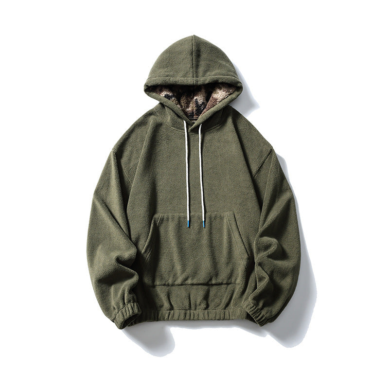 Unisex Oversize-Fleece-Hoodie mit Teddyfutter, Kängurutasche und elastischem Saum Drune