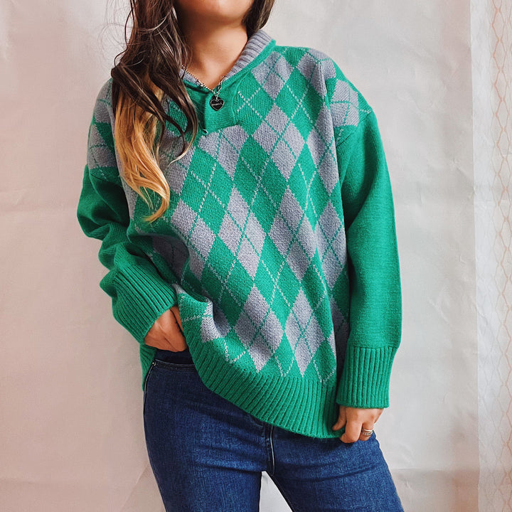 Damen Strickpullover mit klassischem Rauten-Design und modernem Schnitt Drune