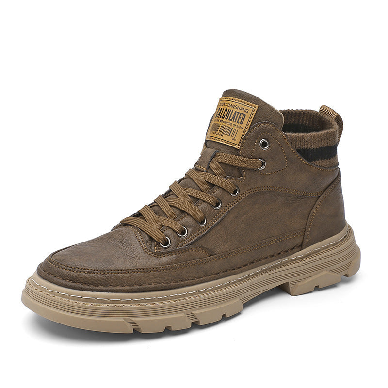 Herren lederoptik High-Top City-Boot Sneaker mit gestricktem Schaftkragen und stoßdämpfender Profilsohle Drune
