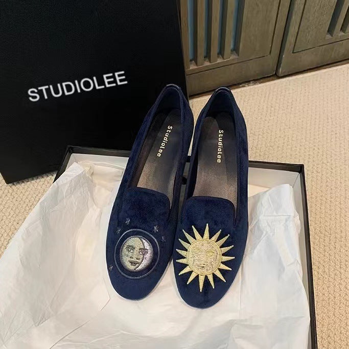 Damen Bestickte Samt Slipper Drune