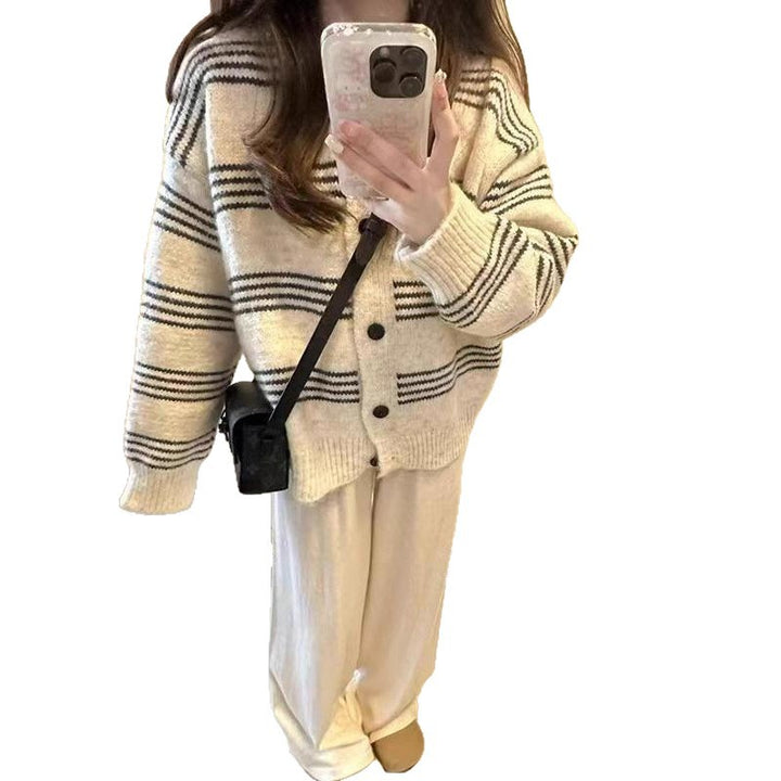Damen Gemusterte Strickjacke mit modischen Knopfdetails Drune