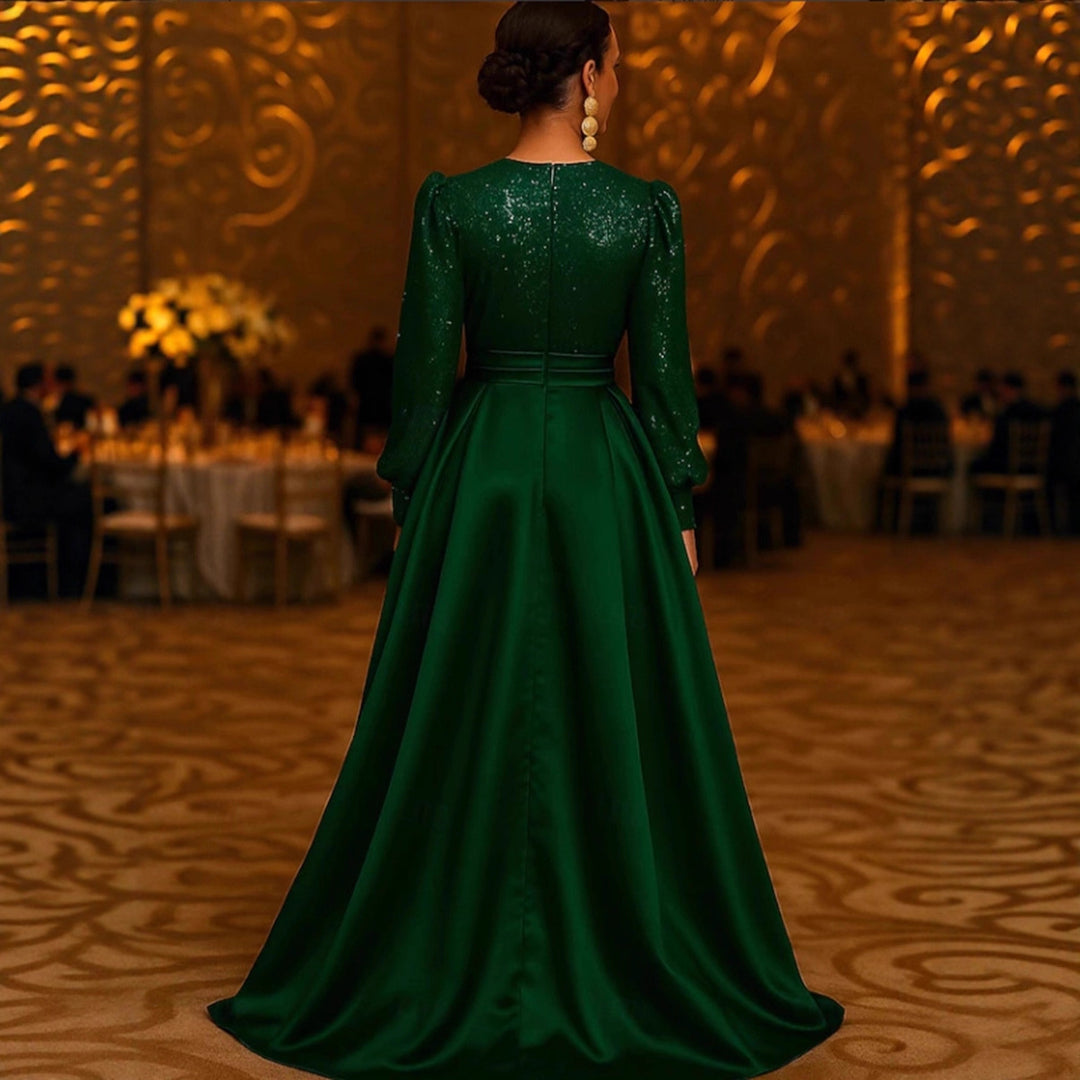 Damen Elegantes Abendkleid mit schimmerndem Oberteil, tiefem V-Ausschnitt und seitlichem Schlitz Drune