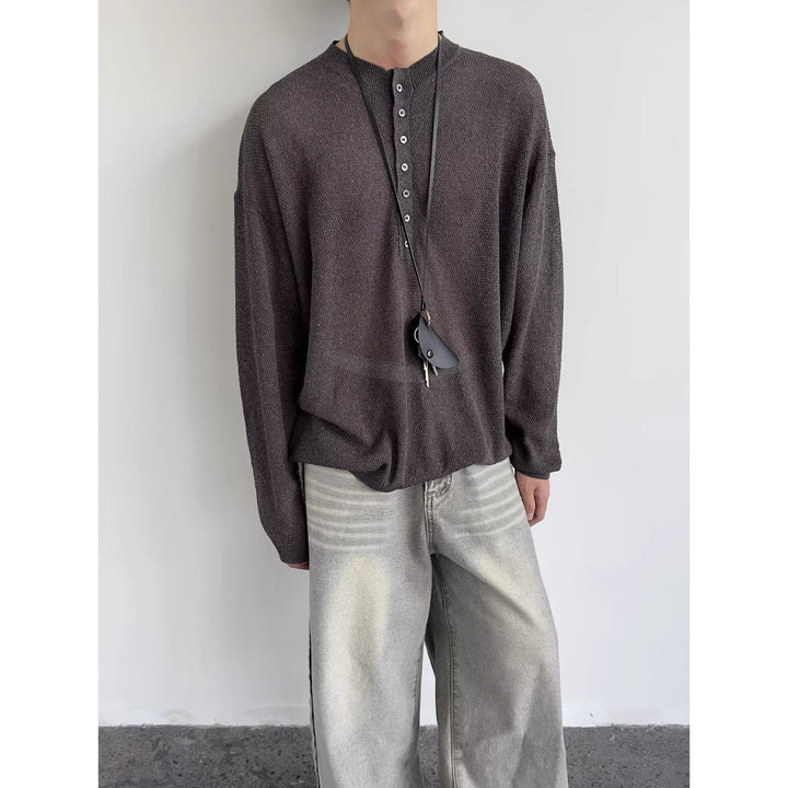 Herren lässiges Langarmshirt mit Knopfleiste Drune