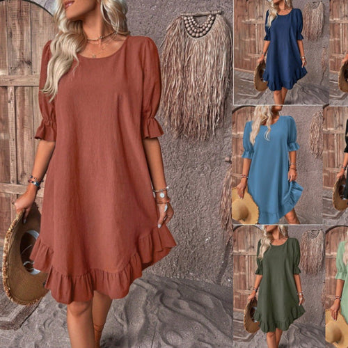 Damen Sommerliches Freizeitkleid mit Rüschendetails und lockerem Schnitt Drune