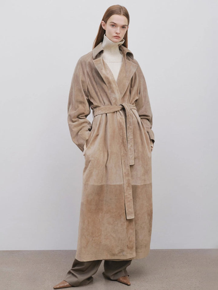 Damen Eleganter und modischer Trenchcoat aus hochwertigem Wildleder Drune