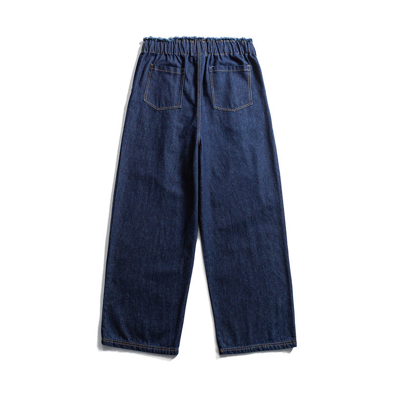 Herren Weite Denim-Hose mit elastischem Tunnelzugbund und Bundfalten Drune