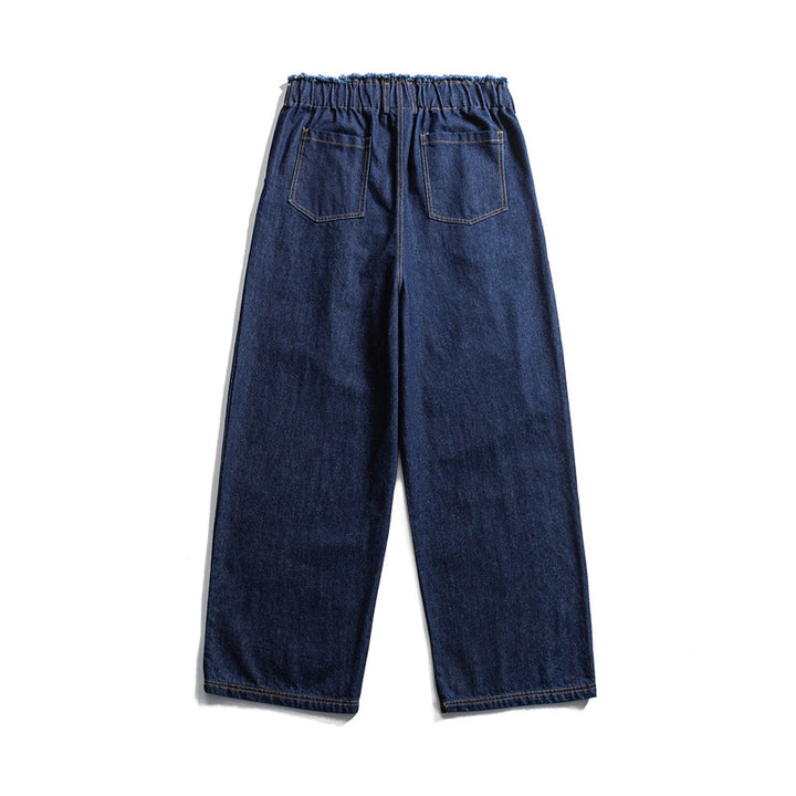 Herren Weite Denim-Hose mit elastischem Tunnelzugbund und Bundfalten Drune