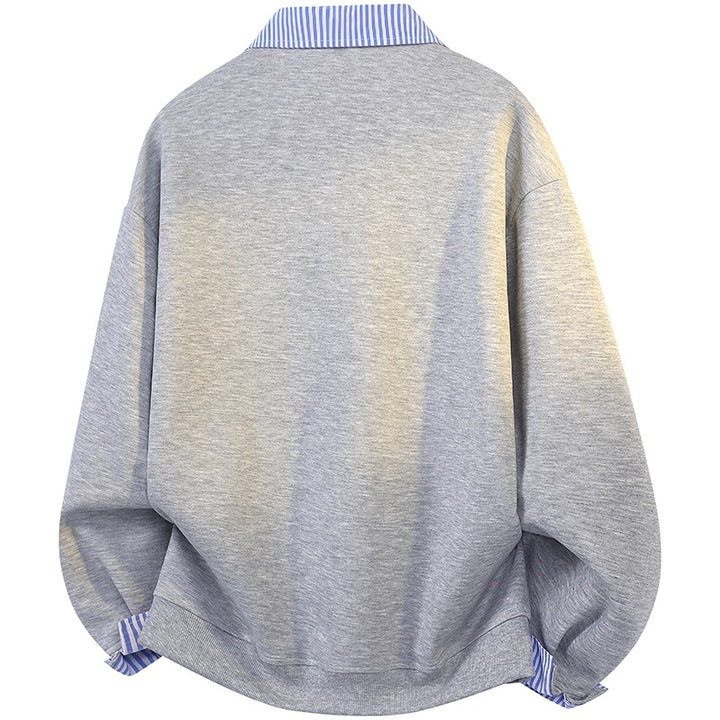 Damen Oversize-Polo-Sweatshirt mit Kontrastkragen & gestreiften Manschetten Drune