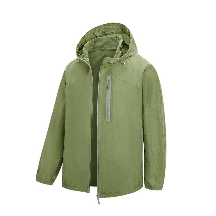 Herren Ultraleichte Packbare Regen- und Windjacke mit Kapuze, versteckter Brusttasche und wasserabweisendem Shell Drune