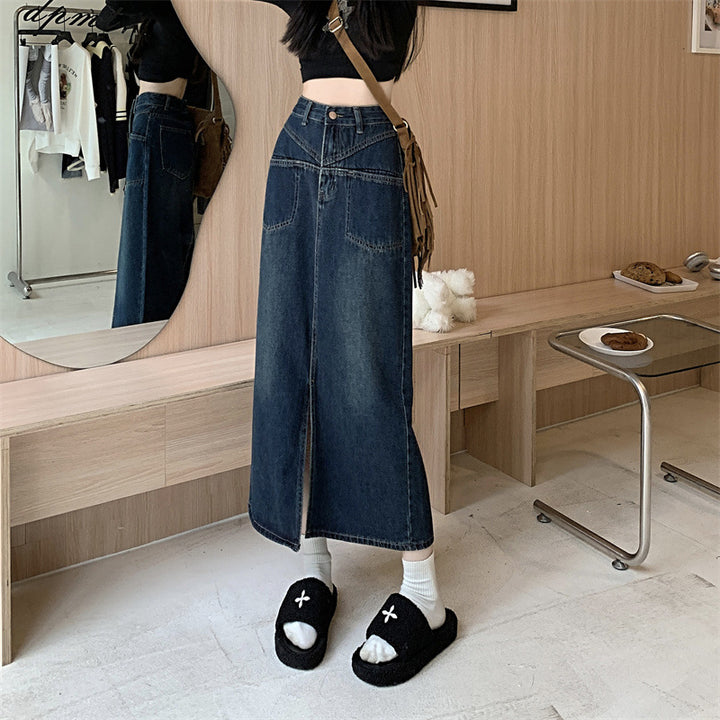 Damen Jeansrock mit hohem Schlitz Drune
