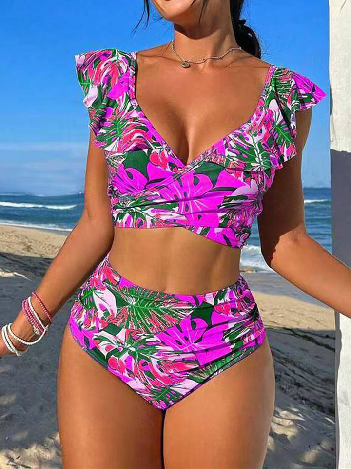 Damen Hoch-tailliertes Badebikini mit verspielten Rüschendetails Drune