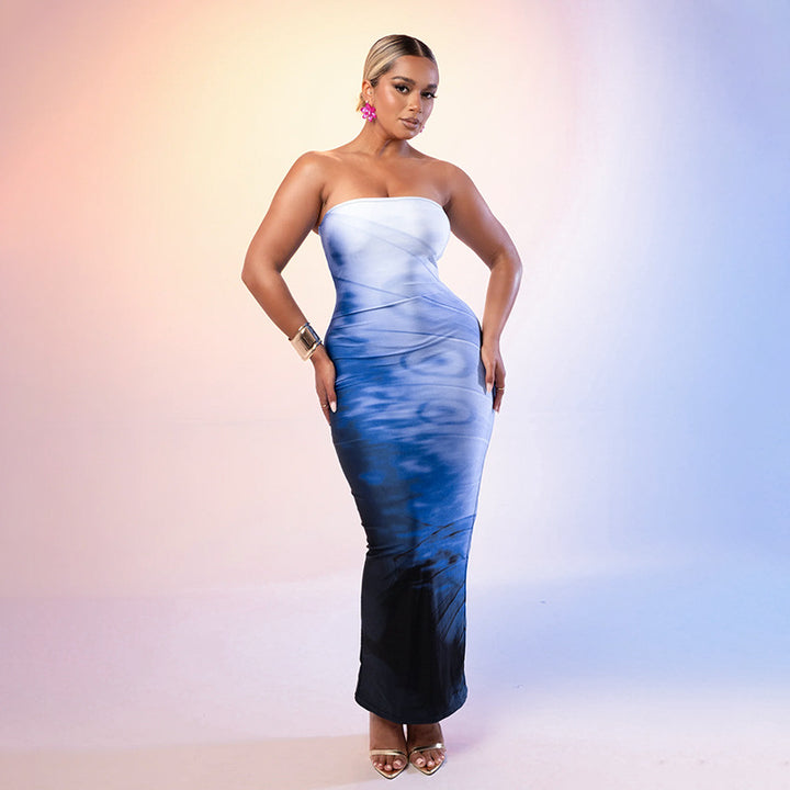 Damen Bodycon Maxi-Kleid mit elegantem Farbverlauf Drune