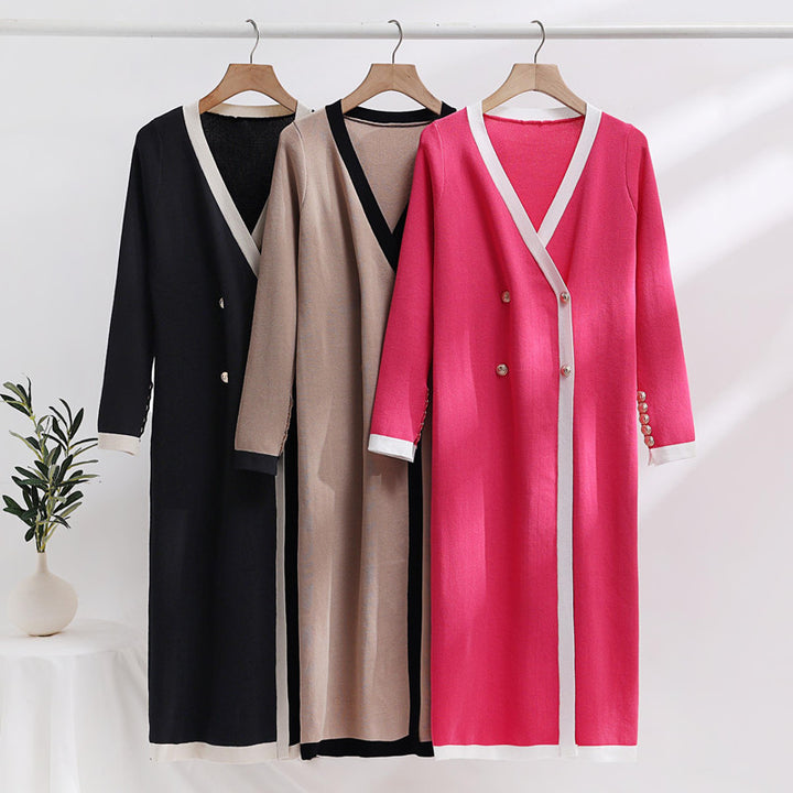 Damen eleganter Strickmantel mit Knopfdetails und V-Ausschnitt Drune
