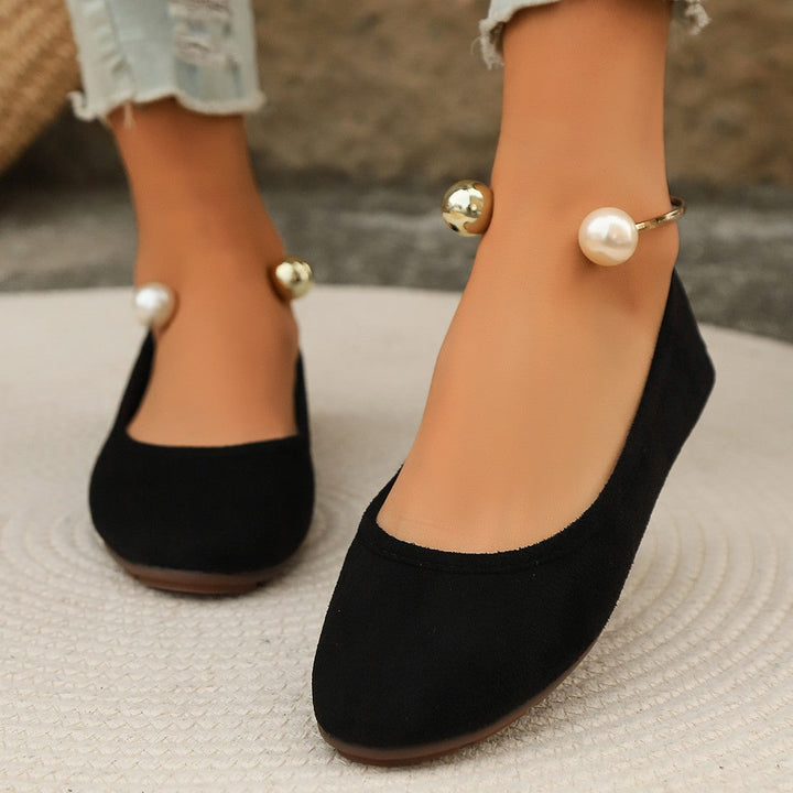 Damen Elegante Ballerinas mit kunstvollem Perlenschmuck und rutschfester Sohle Drune