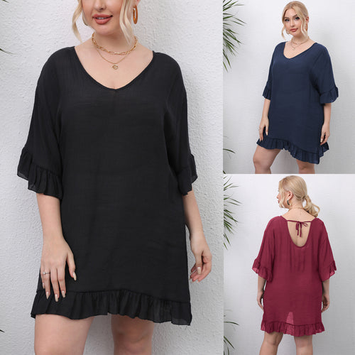 Damen leichtes Strandkleid mit voluminösen Rüschen Drune